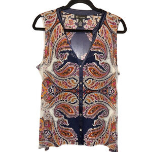 INC International Concepts Blue and Orange Two Piece Sleeveless Blouse With Cami